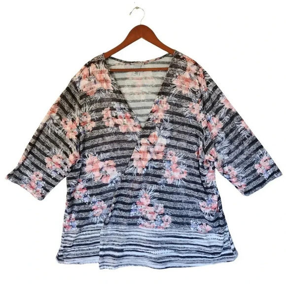 Catherines Cardigan Sweater Size 3x Multicolor Floral Front Open Long Sleeve - Picture 1 of 9
